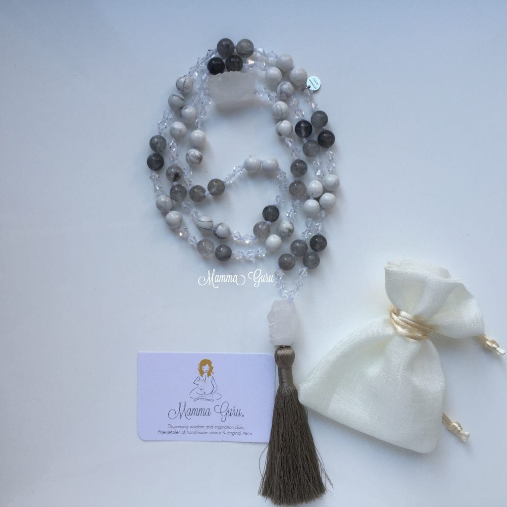 Mamma Guru: Collana Mala 108 grani con Swarovski, Agata, Howlite, Cristallo di Rocca