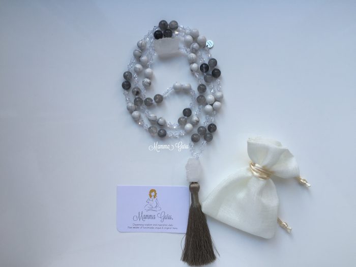 Mamma Guru: Collana Mala 108 grani con Swarovski, Agata, Howlite, Cristallo di Rocca