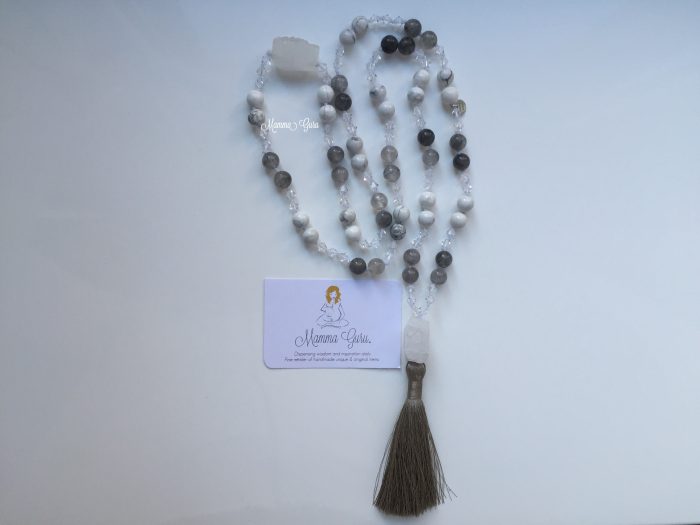 Mamma Guru: Collana Mala 108 grani con Swarovski, Agata, Howlite, Cristallo di Rocca