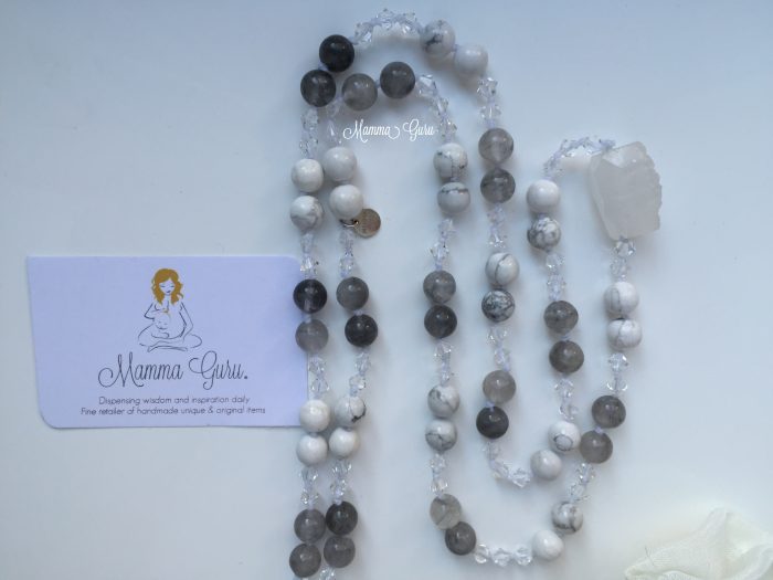 Mamma Guru: Collana Mala 108 grani con Swarovski, Agata, Howlite, Cristallo di Rocca