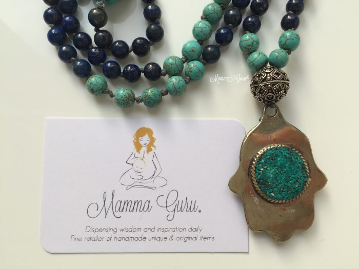 Mano di Fatima collana Mala con Lapislazzuli, Turchese, Howlite